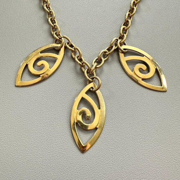 Vintage Gold tone Chain Link Geometric Modern Statement Necklace - Picture 2 of 3